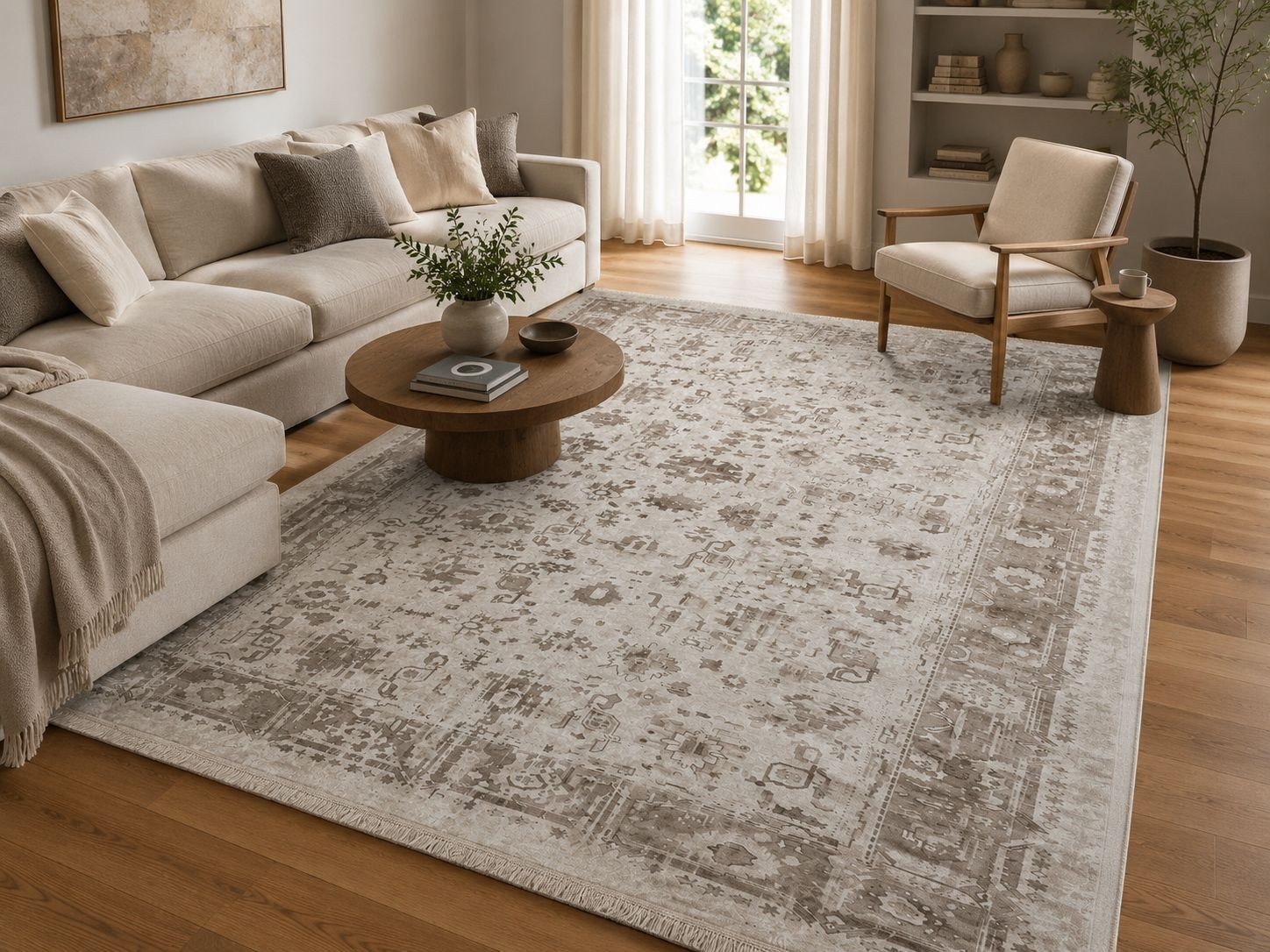 PRINT S-7077 BEIGE-GRIS VINTAGE (LAVABLE EN MACHINE)